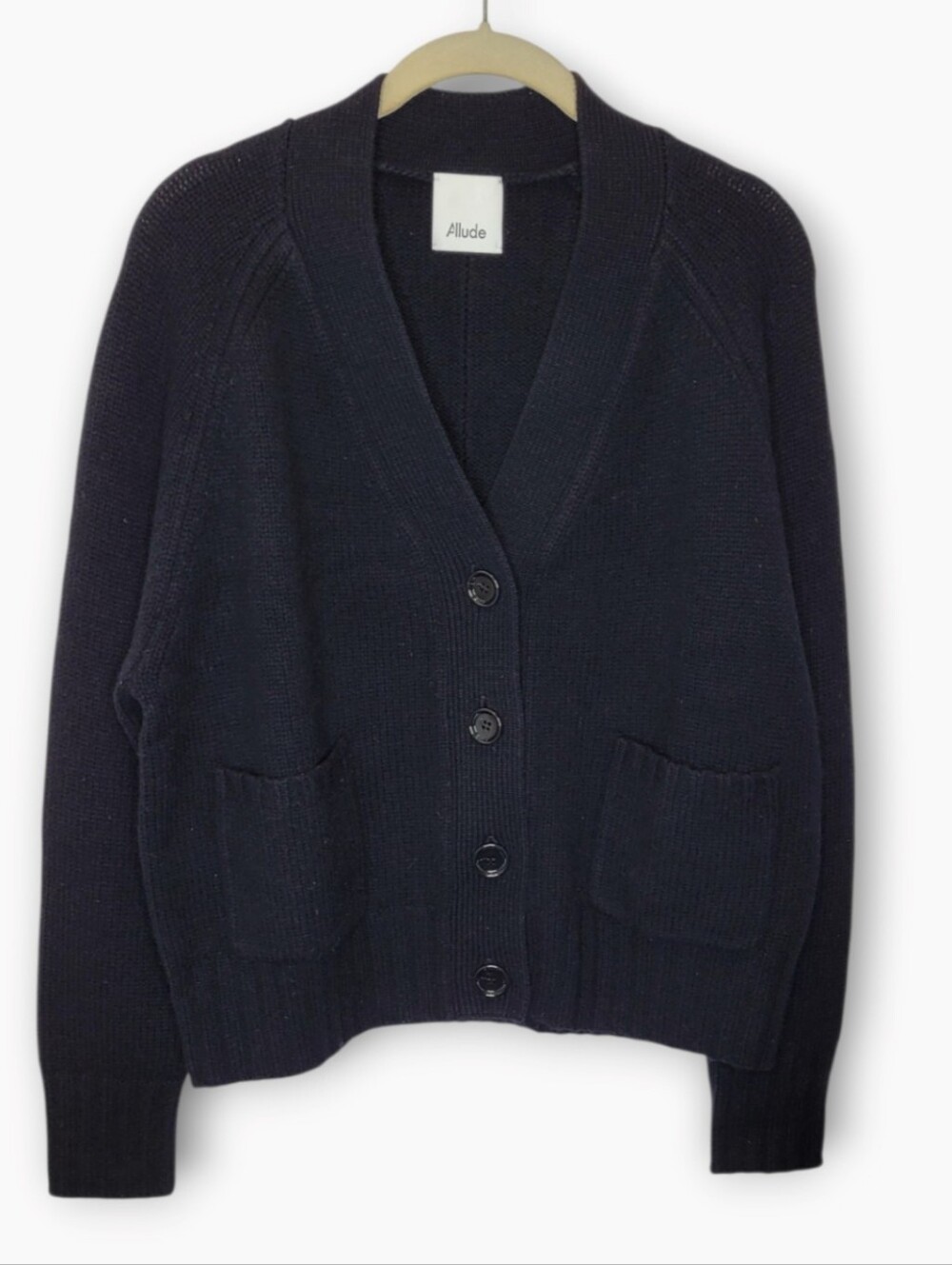 Allude Wool Cashmere Chunky Cardigan Sweater L Black